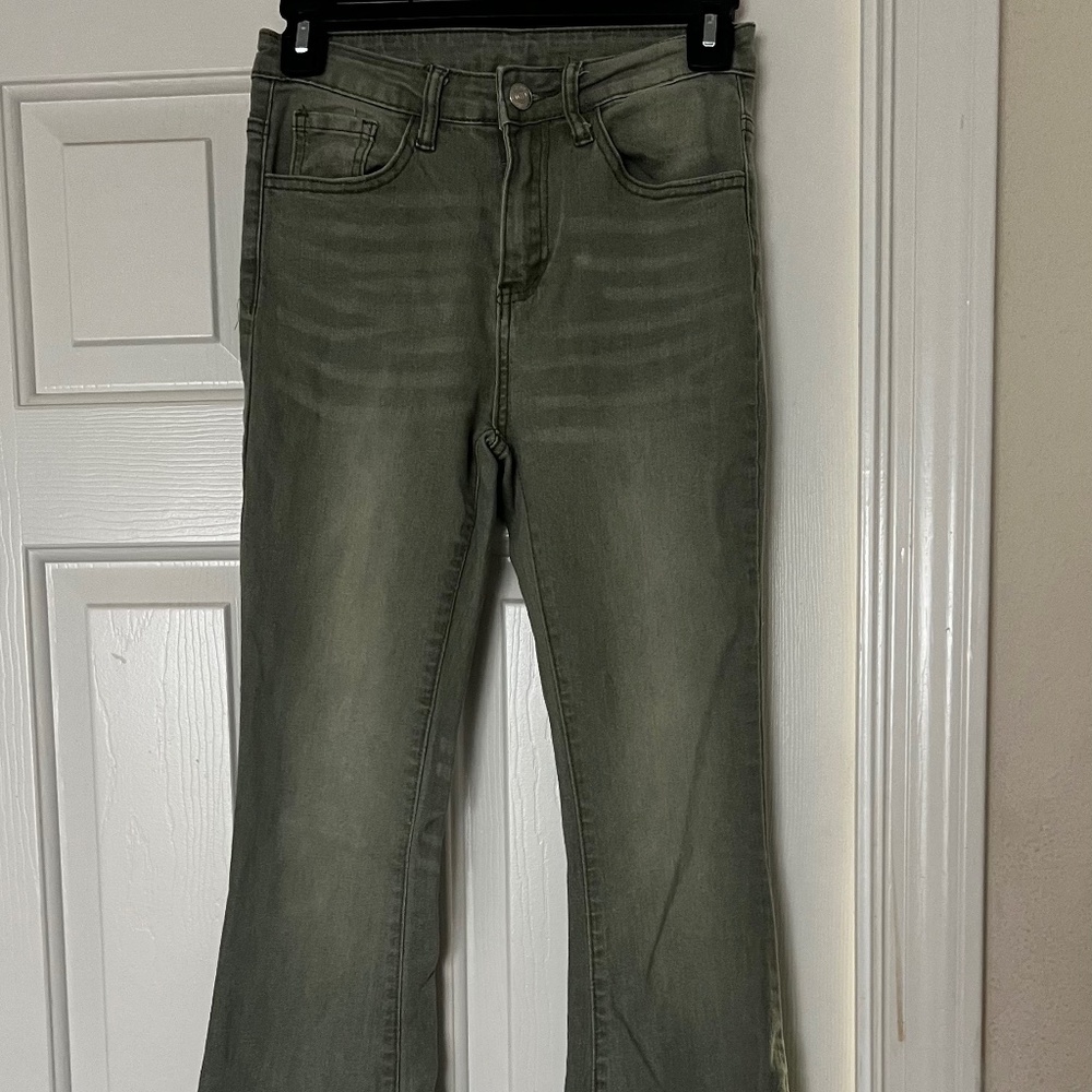 Green Flare Leg Jeans
